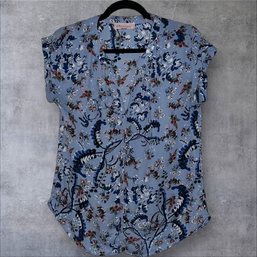 Philosophy Blue and Red Floral Blouse